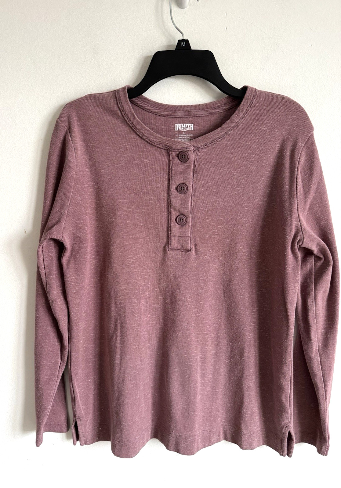 Duluth Trading Co Women’s Henley Long Sleeve Shirt Large Mauve Pink Cotton Top L