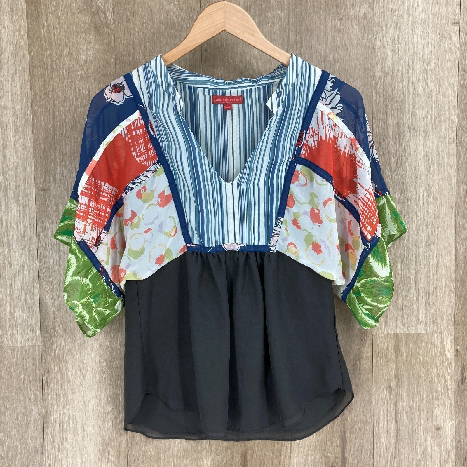One September Anthropologie Mixed Media Blouse Women’s Size 8 Top Boho Chic