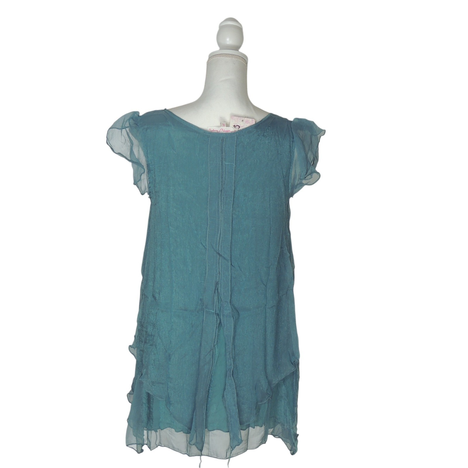 Pretty Angel Turquoise Fairy Whimsical Shimmer Sheer Lined Tunic Top M 11090