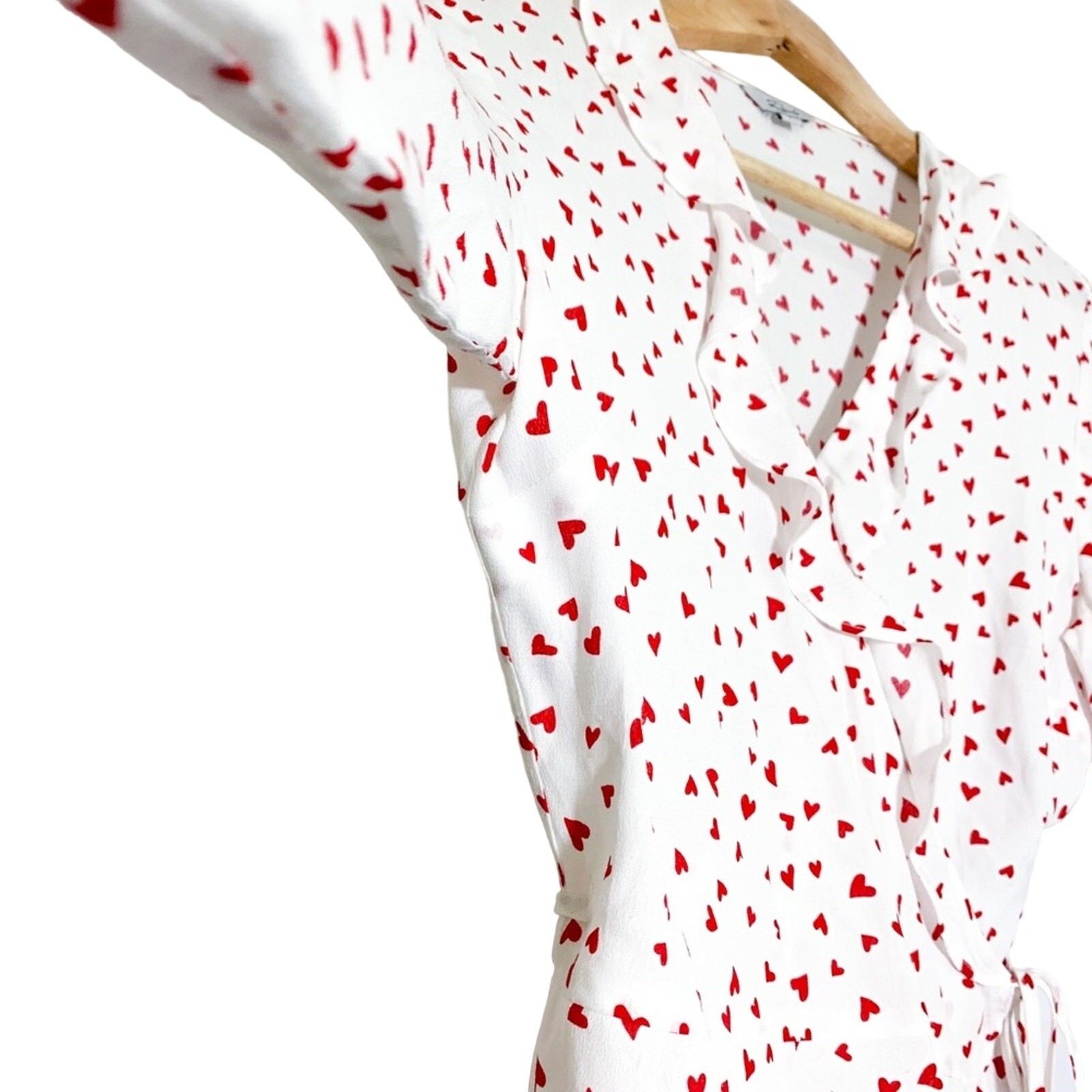Rails Simone Heart Print Wrap Crop Ruffle Peplum Blouse Top White Red Small