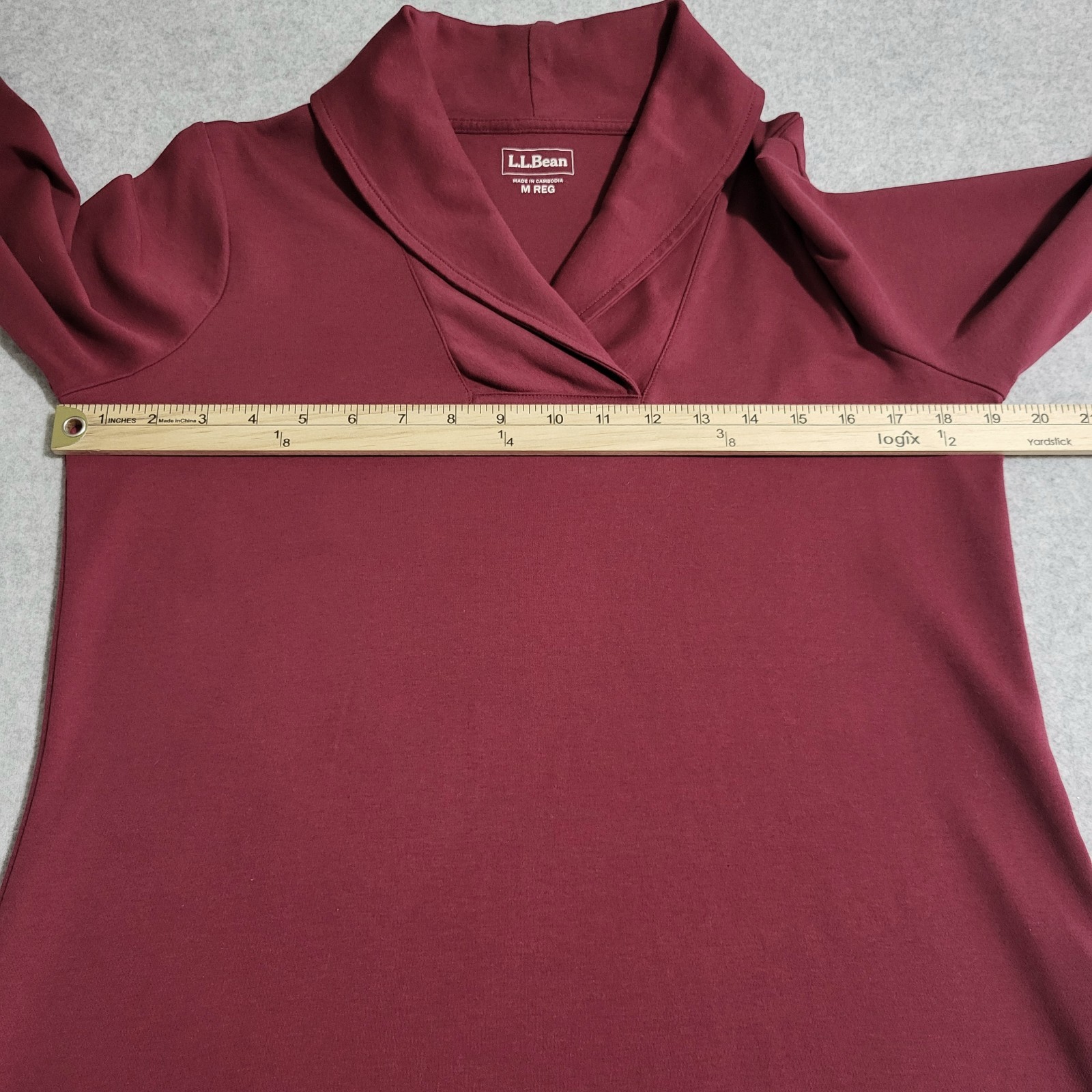 LLBean Top Women M 100% Cotton Dark Plum Shawl Collar Long Sleeve Preppy Casual