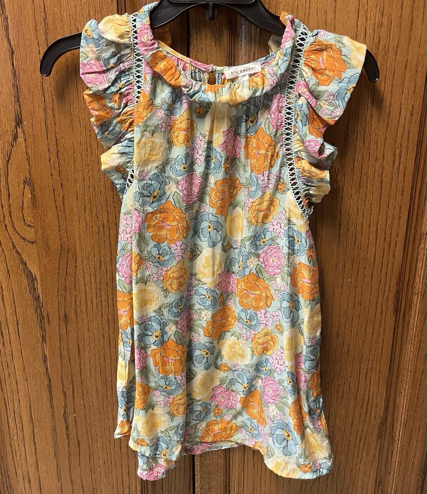Cute Blu Pepper Sleeveless Top Sz S Thin lightweight Rayon Nylon Boho Beach