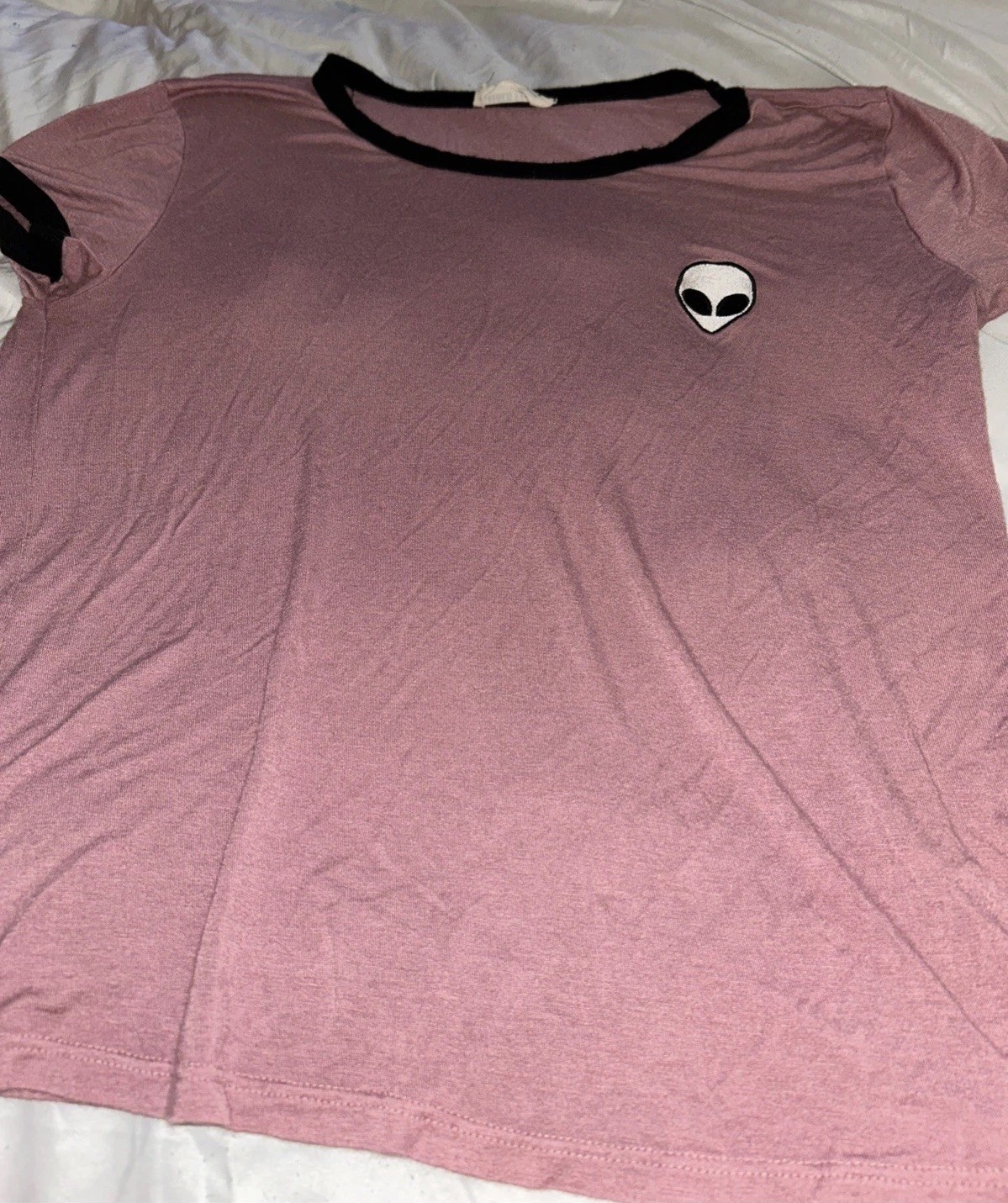 French Pastry Medium Alien Print Ringer Tee Short Sleeve Rayon/Spandex Shirt