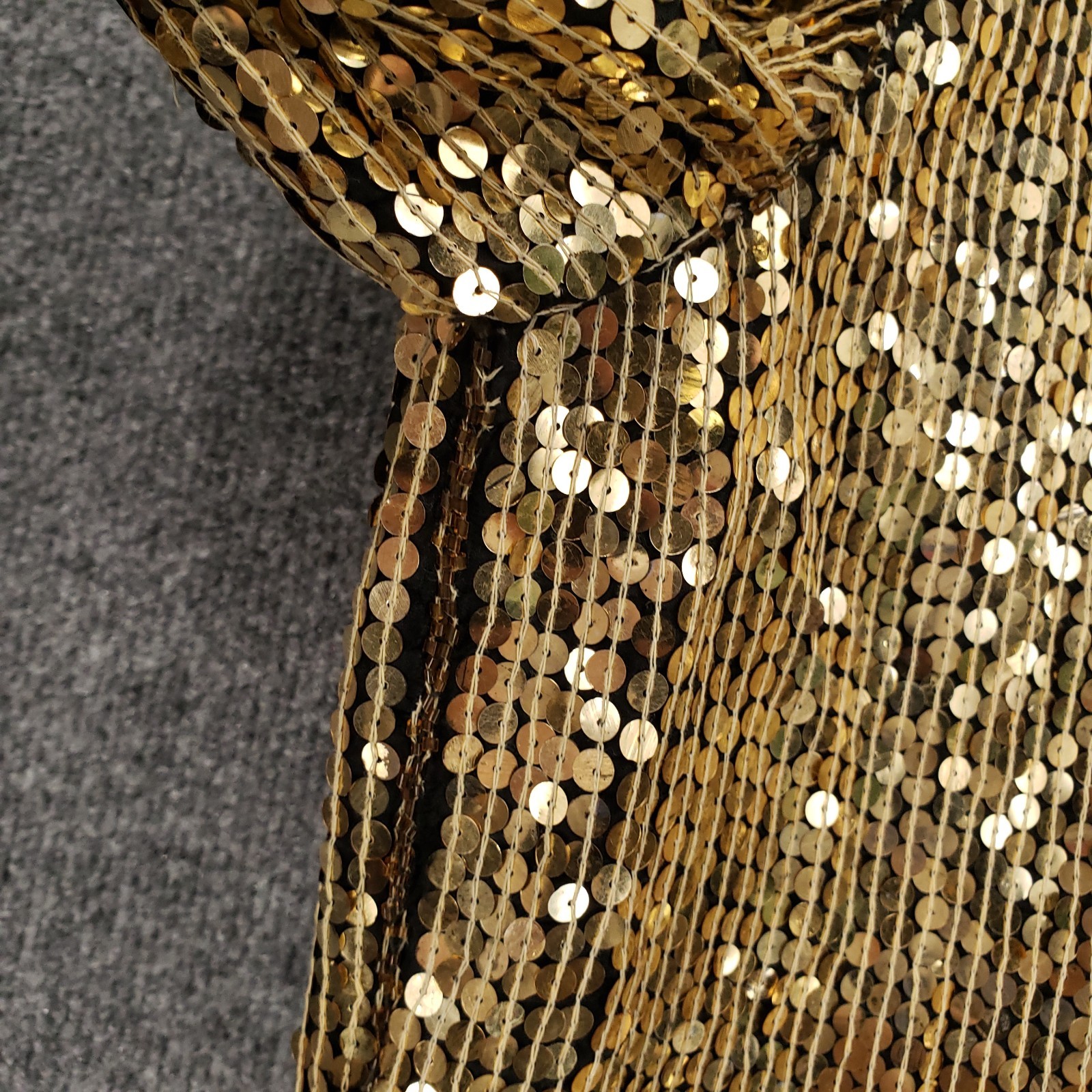 VINTAGE Jean For Joseph Le Bon Top Women XL Gold Silk Sequin Sparkle Long Sleeve