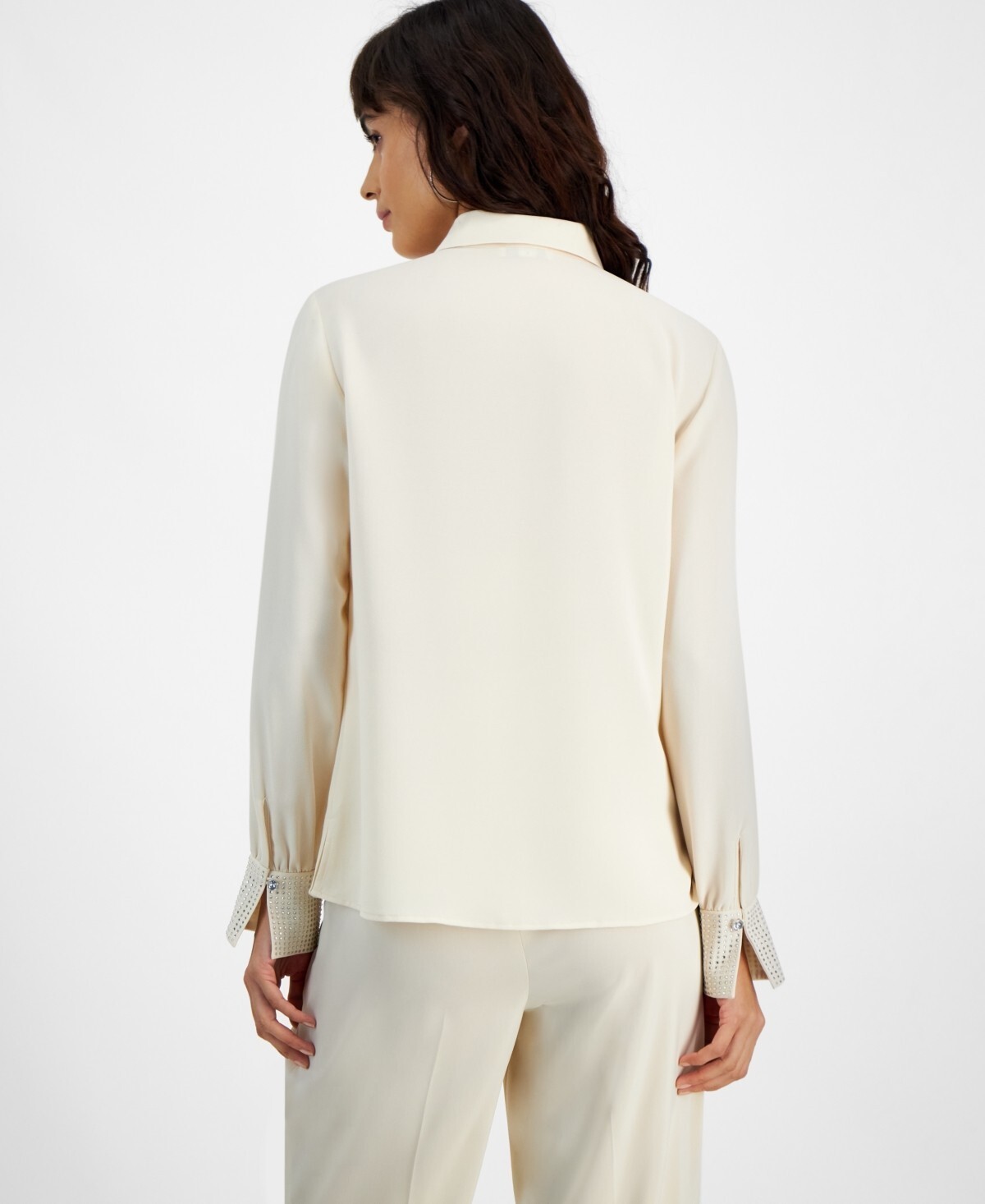 Bar III Women’s Rhinestone-Cuff Button-Front Shirt Light Tea Small NWT’s.