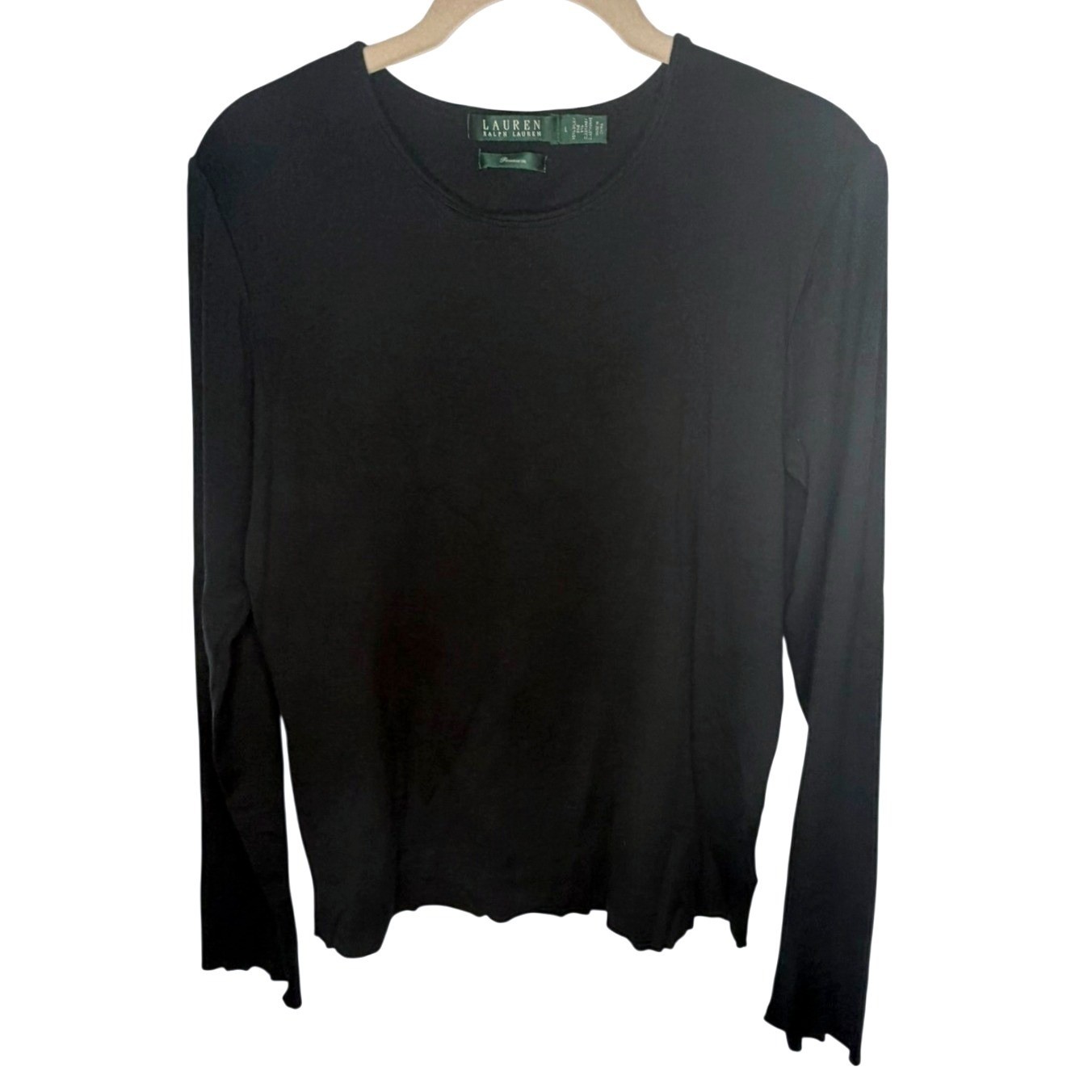 Lauren Ralph Lauren Top Women L Black Silk Blend Long Sleeve Crew Neck Premium