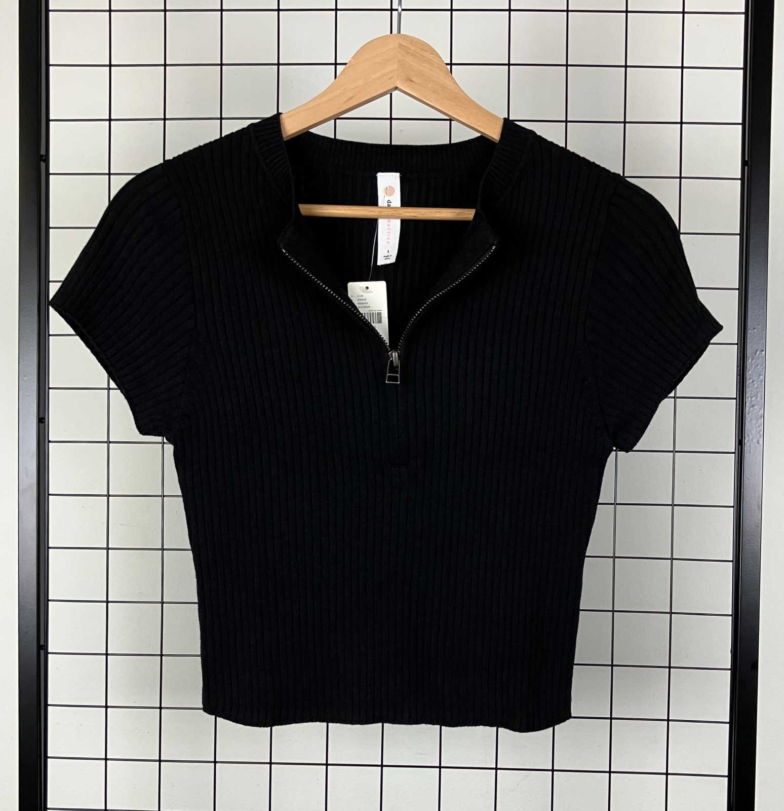 Anthropologie Womens Daily Practice Ribbed Half Zip Knit Top Black Small NWT $68