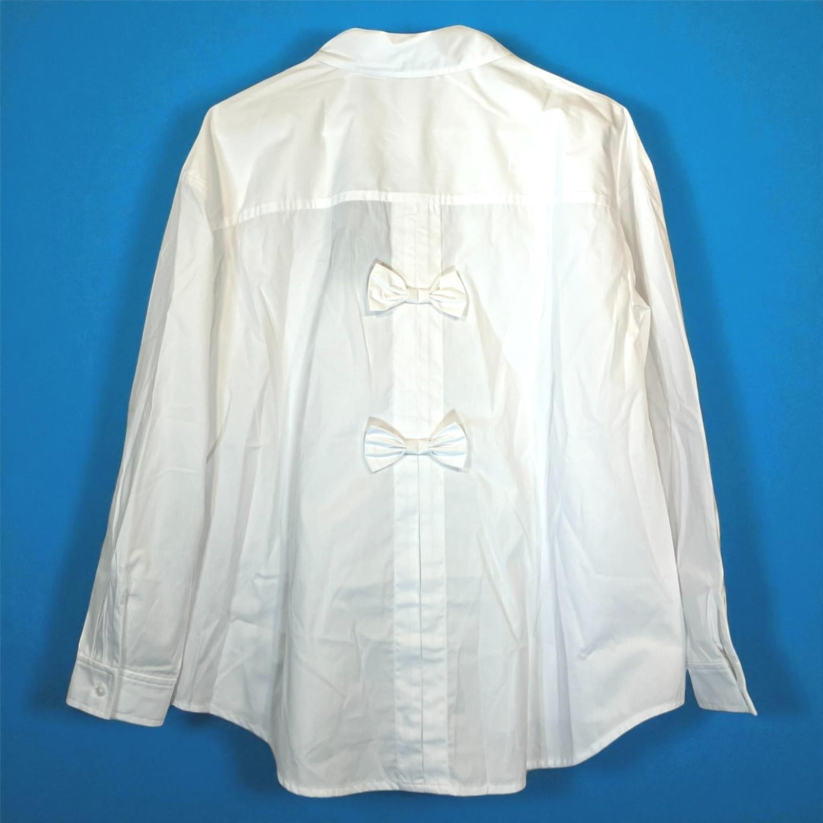 Attitudes by Renee Sz LARGE Woven Button Front Shirt with Bows WHITE A676417