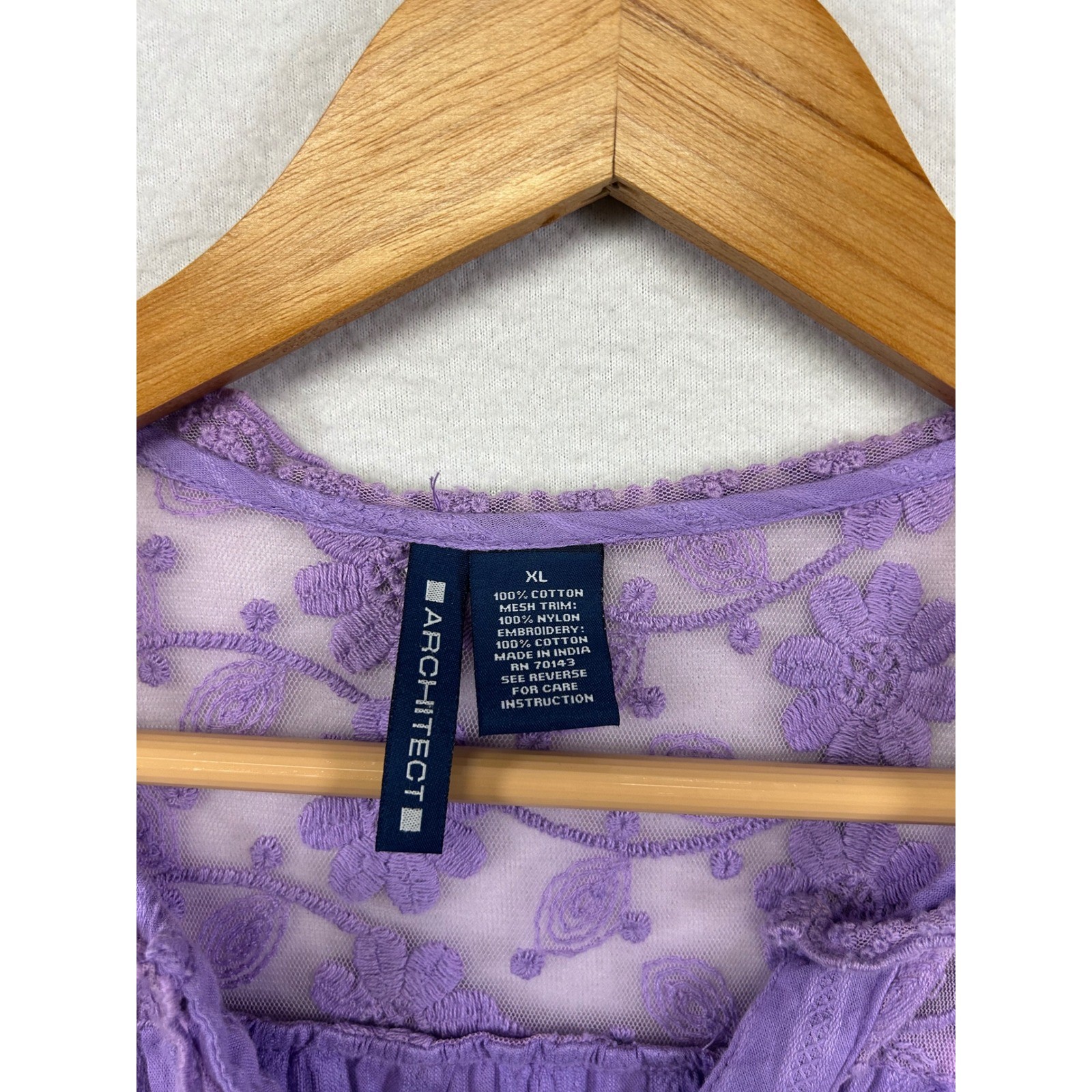 Boho Architect Womens XL Purple Lace Yoke Pintuck Button Victorian Down Blouse