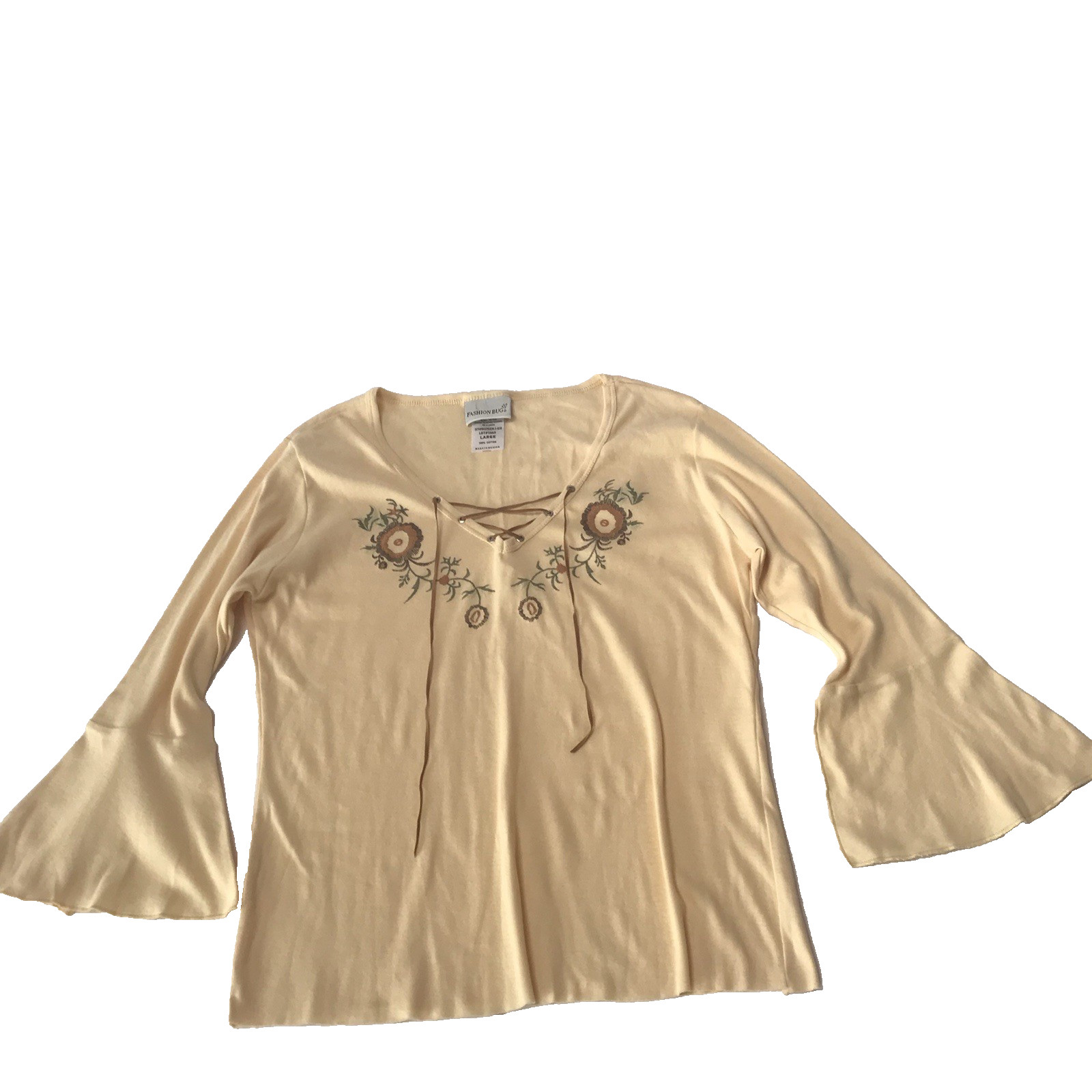 Vintage Y2K Top Women Large Flare Bell Sleeve Laced Boho Fairy Grunge Cowgirl