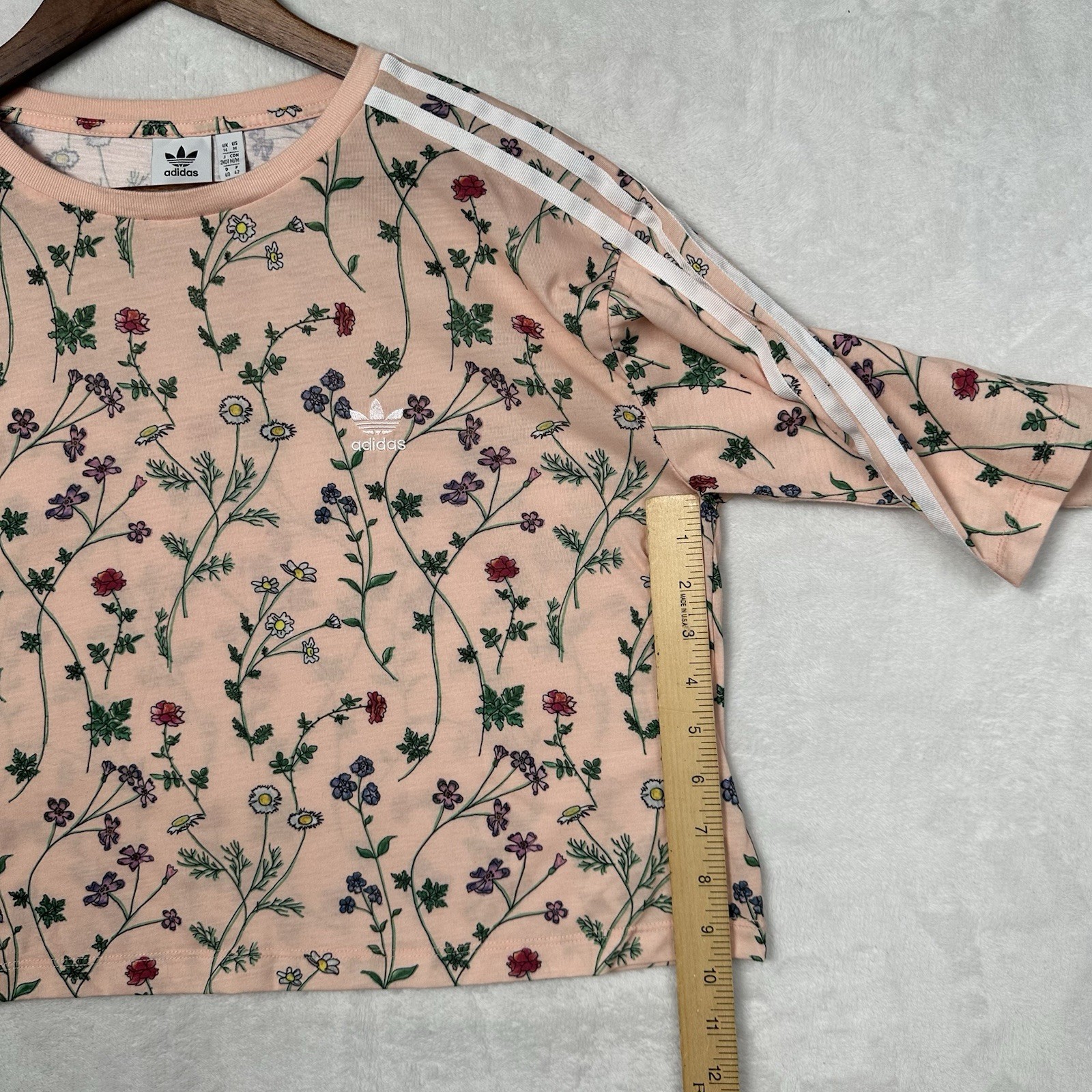 Adidas Originals Floral Crop Top T-Shirt Women’s M Trefoil Ain’t No Sunshine