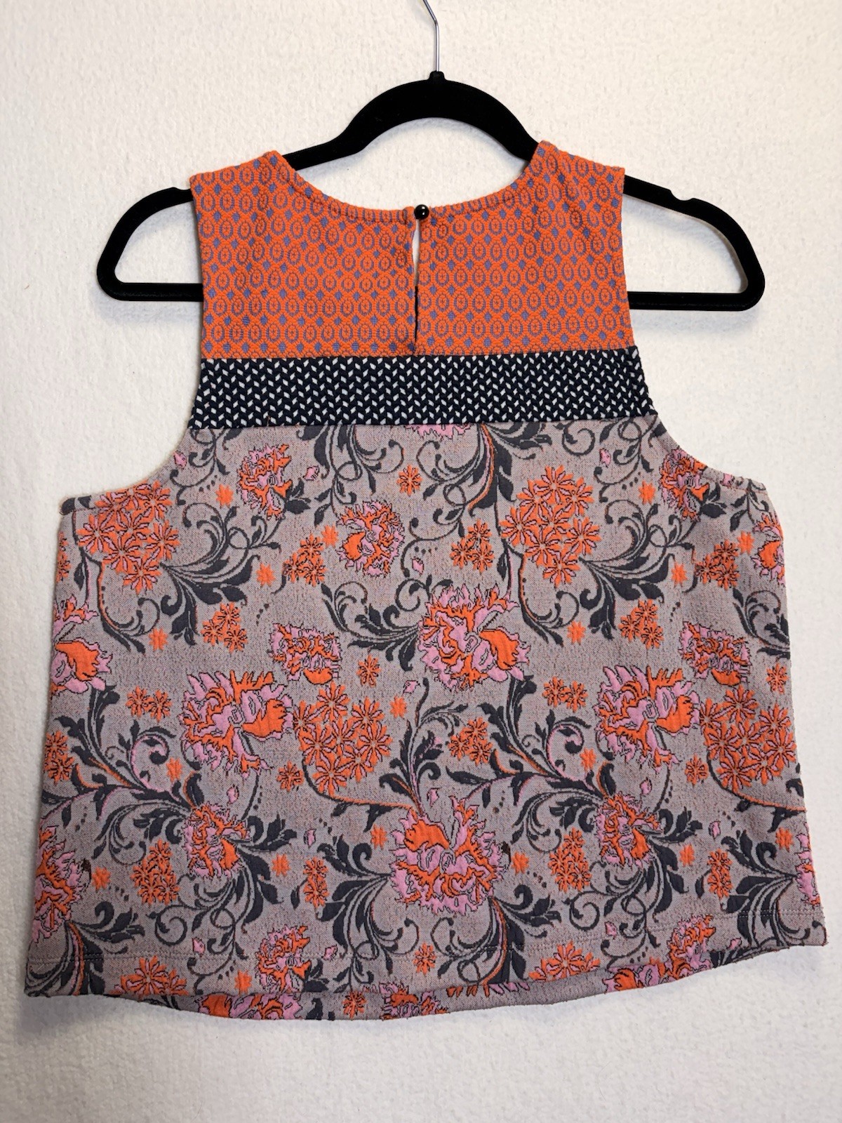 Meadow Rue by Anthropologie Poppy Jacquard Tank Top Grey Orange Floral Sz M