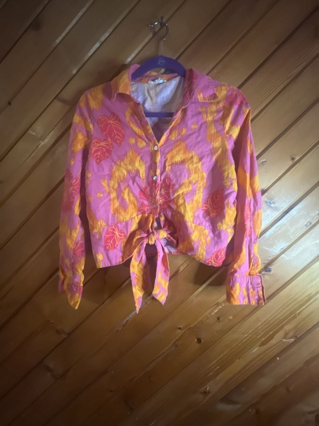 Christian Siriano New York Tropical Floral Print Tie-Waist Long Sleeve