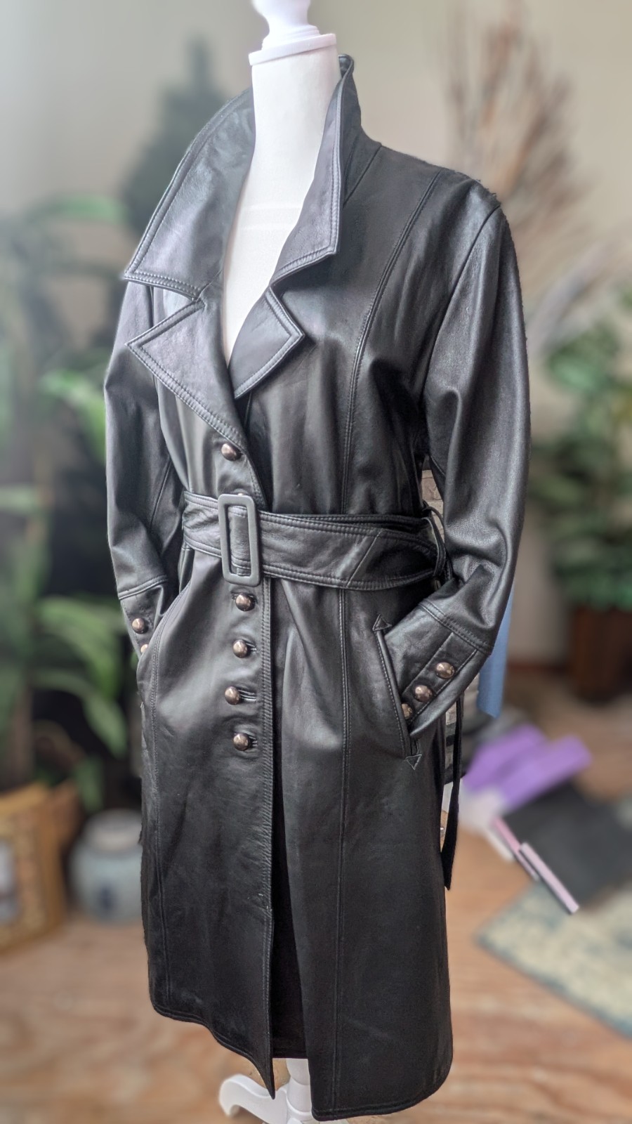 Wilson Black leather Ladies L Trench coat Vintage Y2K, Matrix , Steam, Goth