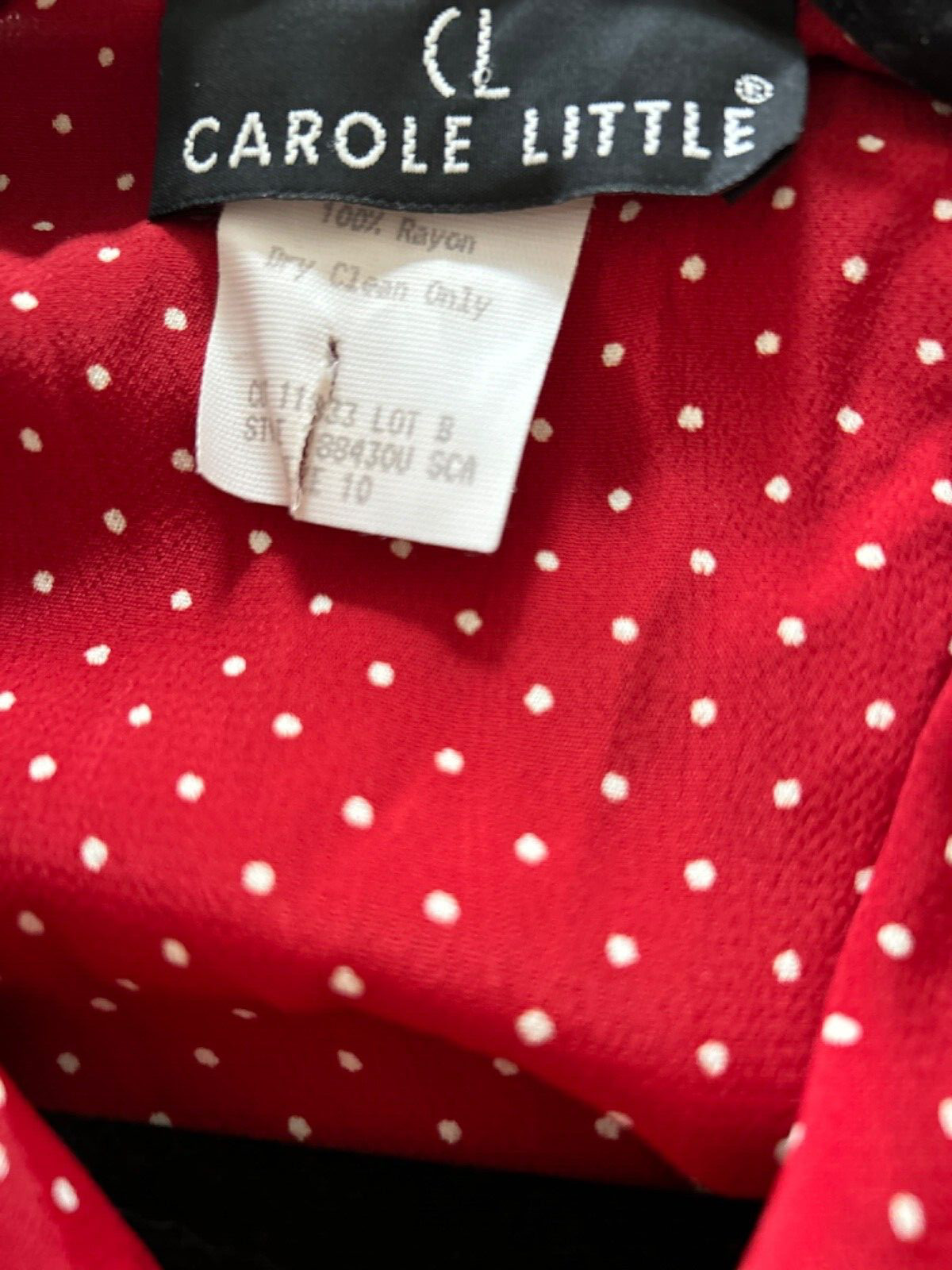 Carole Little Polka Dot Blouse Shirt Women Size 10 Red Button Up Collared