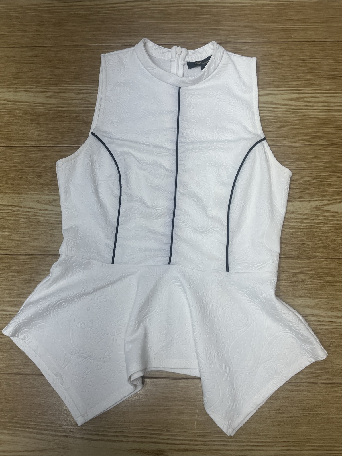 Womens Blouse White Sleeveless Floral Cocktail Casual Top Size L