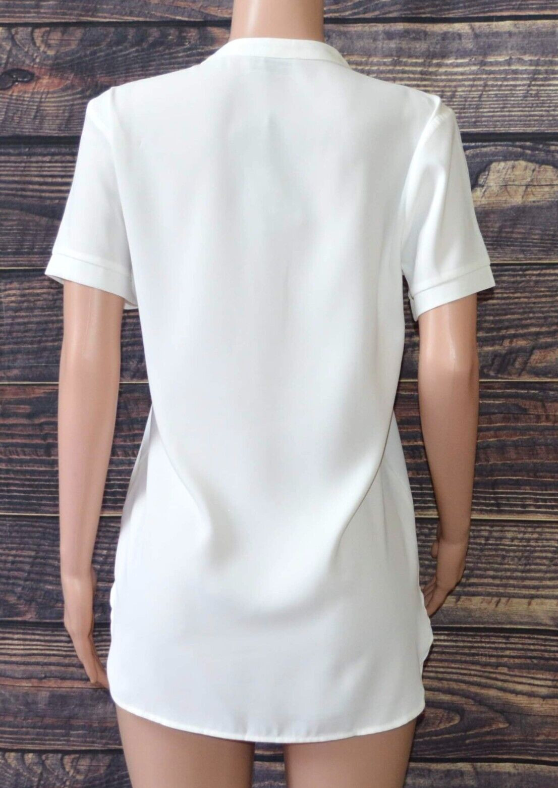 Timeson Women’s V Neck Curved Hem Sheer Chiffon Blouse Shirt Top Size Medium