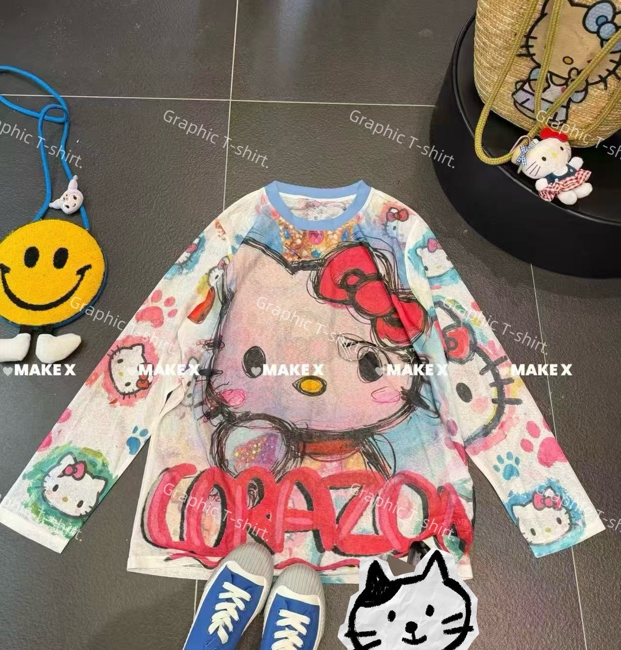 New SummerKawaiiY2k Japanese Sanrio Hello Kitty Ice-silk cotton sun-protection