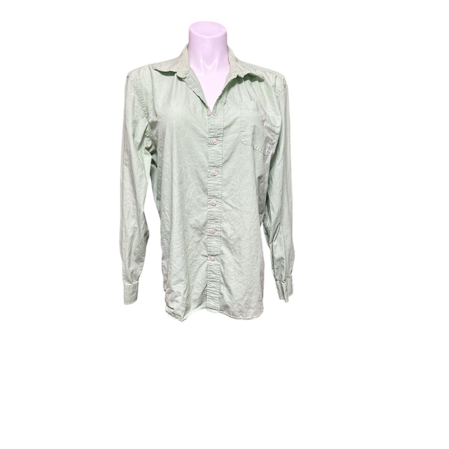 Gap Women’s XL Shirt Green Pin Striped Long Sleeve Stretch Button Shirt