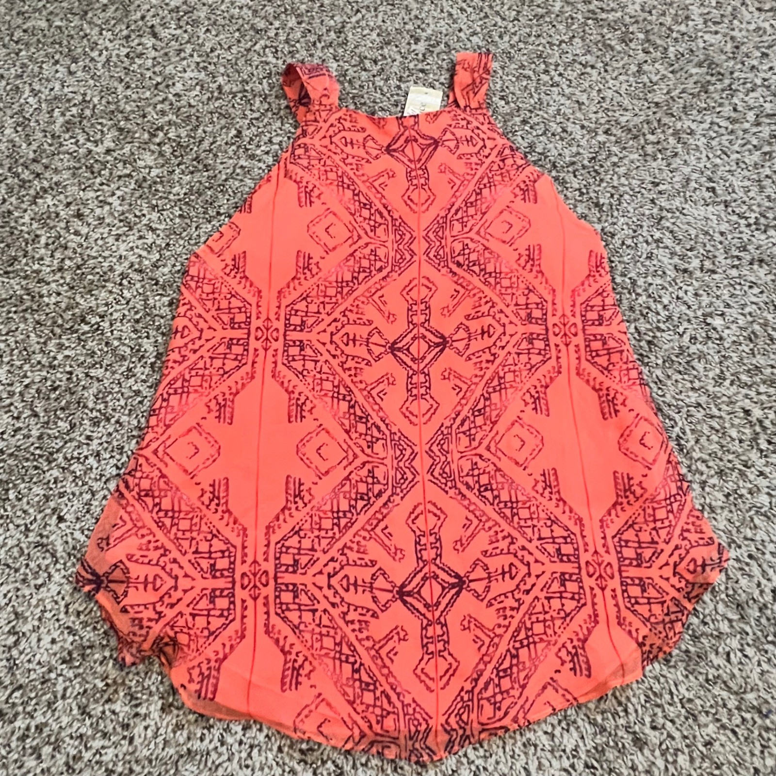 Sundance Kerala Halter Top 100% Silk Coral Geometric Tribal Print Size 12 NEW