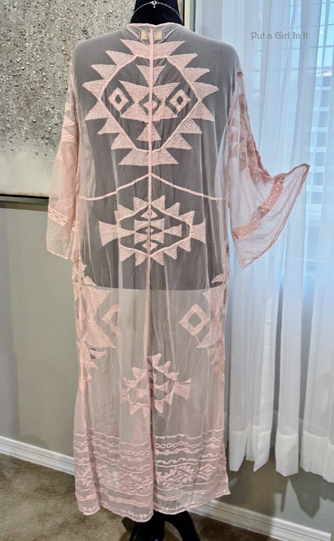 PLUS SIZE Womens BLUSH PINK AZTEC LACE KIMONO WRAP CARDIGAN DUSTER XL 1X 2X 3X