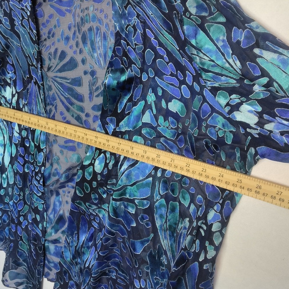 Chicos Silk Burnout Kimono Cardigan Topper Sz XXL Blue Sapphire Butterfly Print