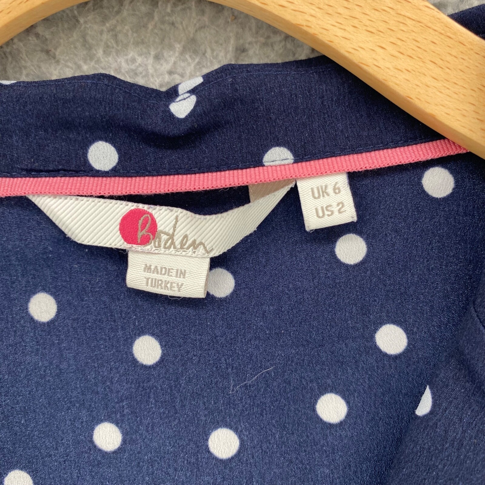 Boden Shirt Women 2 Navy Polka Dot Button Up Long Sleeve Notch Lapel Office Work