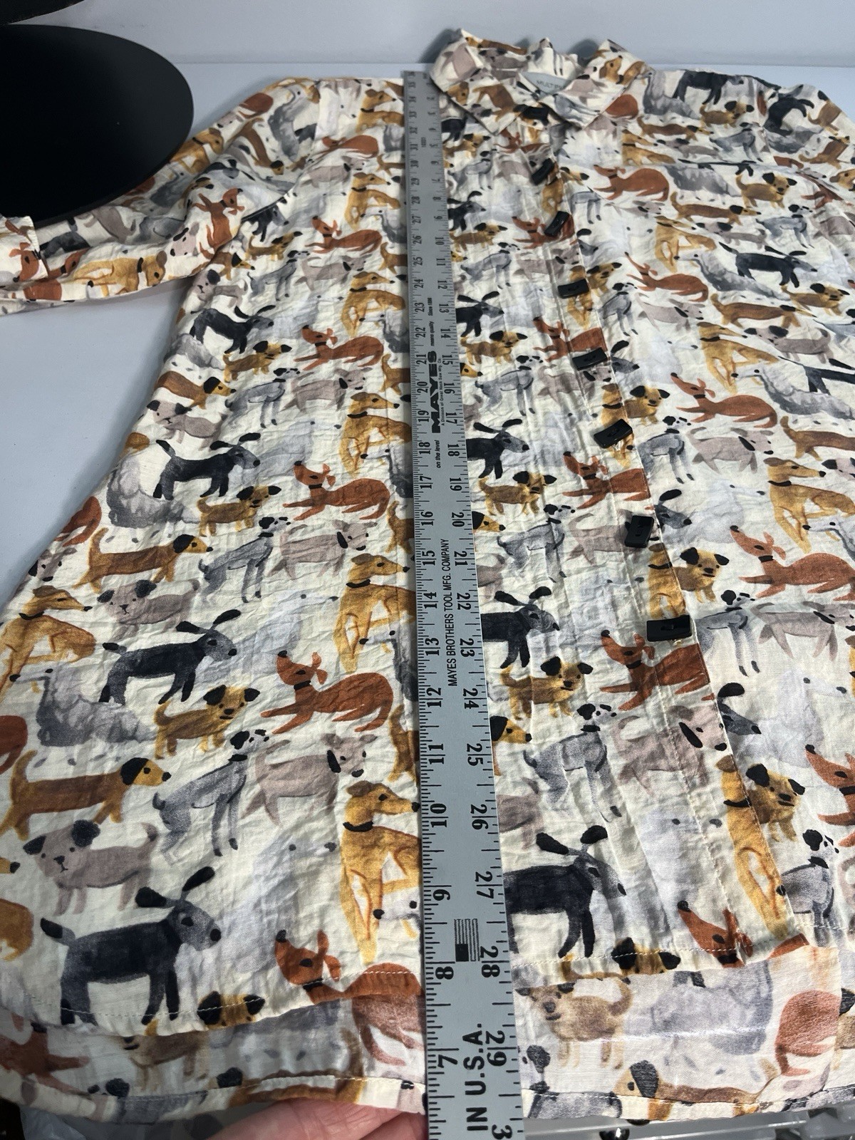 Multiples Womens Dog Print Top Toggle Buttons Front/Back Ivory Size M Fun