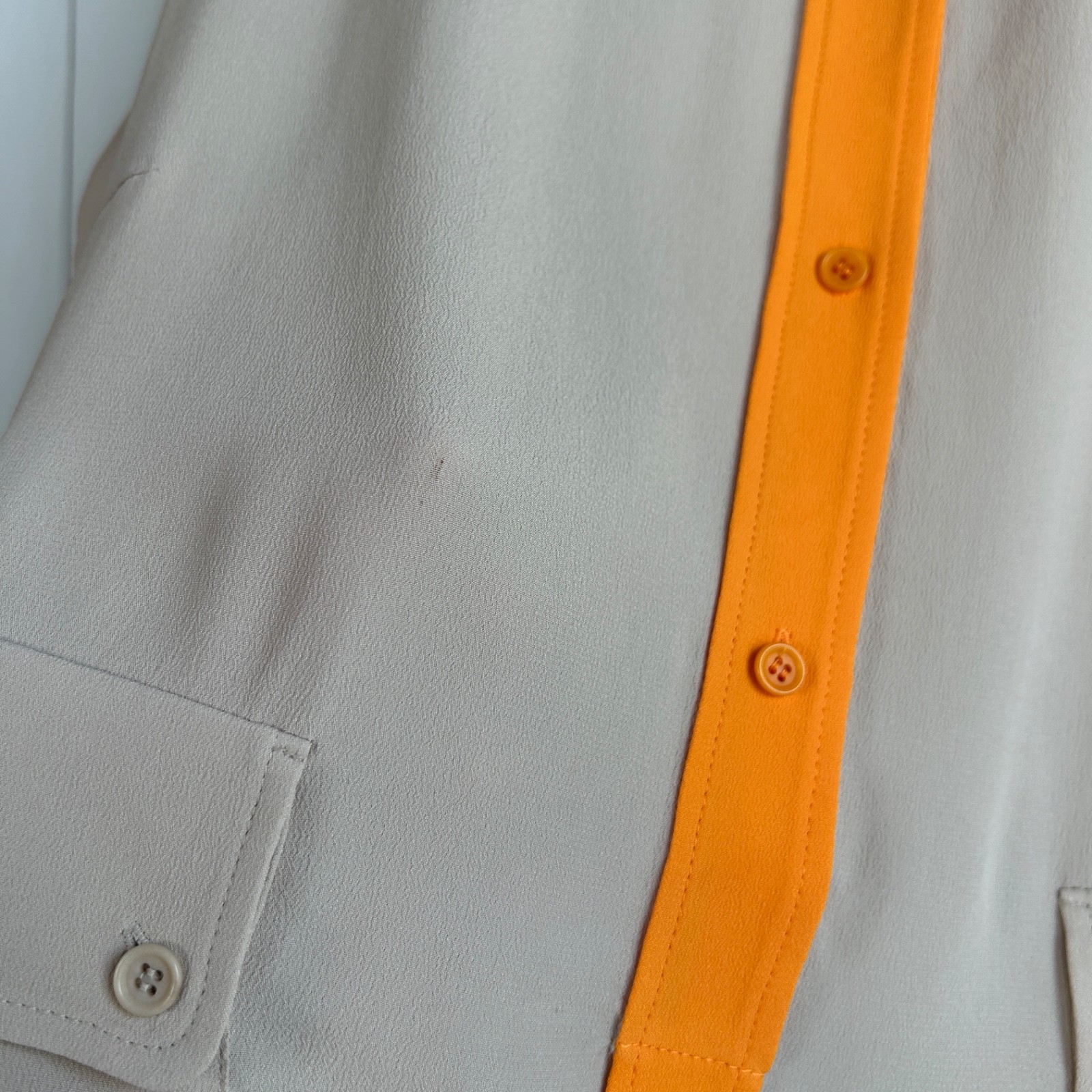 Akris Punto size 14 blouse top sleeveless silk blend beige orange w pockets
