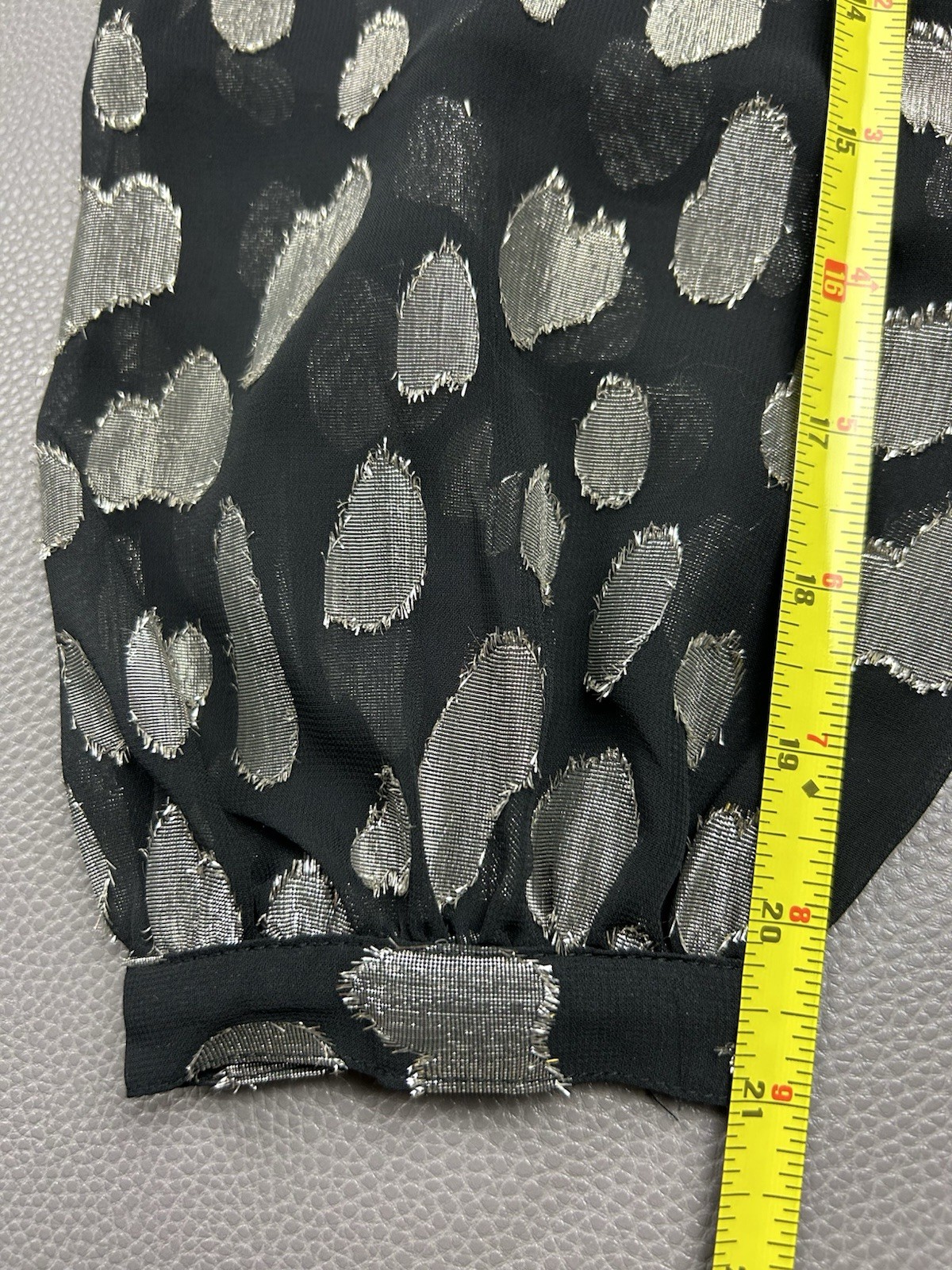 NEW Talbots Petite Medium Black Silver Polka Dot Long Sleeve Dressy Top Chiffon