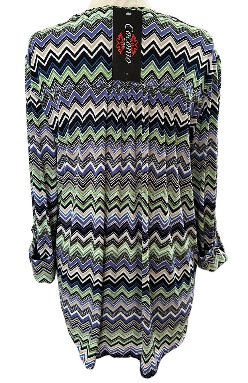COCOMO 1X Green Blue Purple 3/4 sleeve Studded women’s Pintuck Blouse shirt