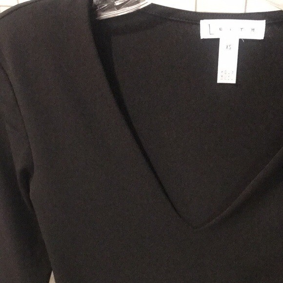 Leith Bodysuit Womens XS Black Classic Designer Bohemian Deep V Long Sleeve