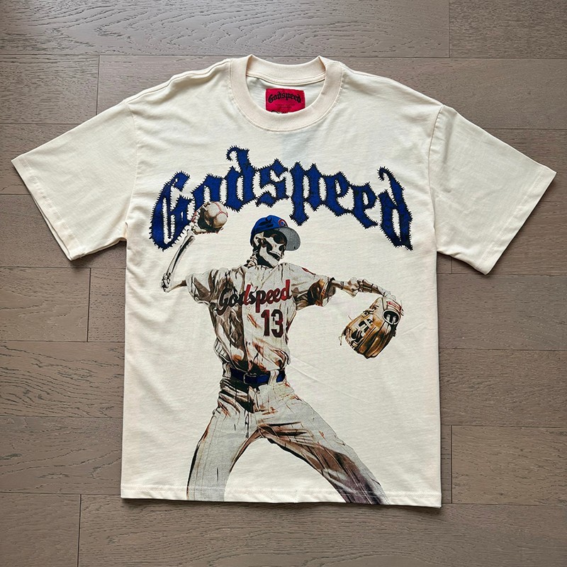 NEW Godspeed Skeleton baseball player print Tee Mens Short sleeved T-shirt