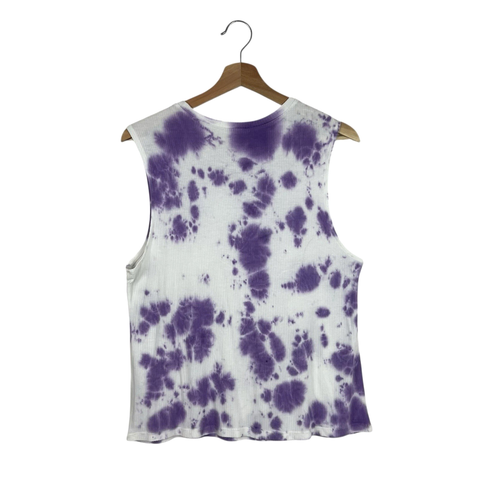 Abound Tank Top Size Medium Purple White Tie Dye Ribbed Jersey Knit Sleeveless