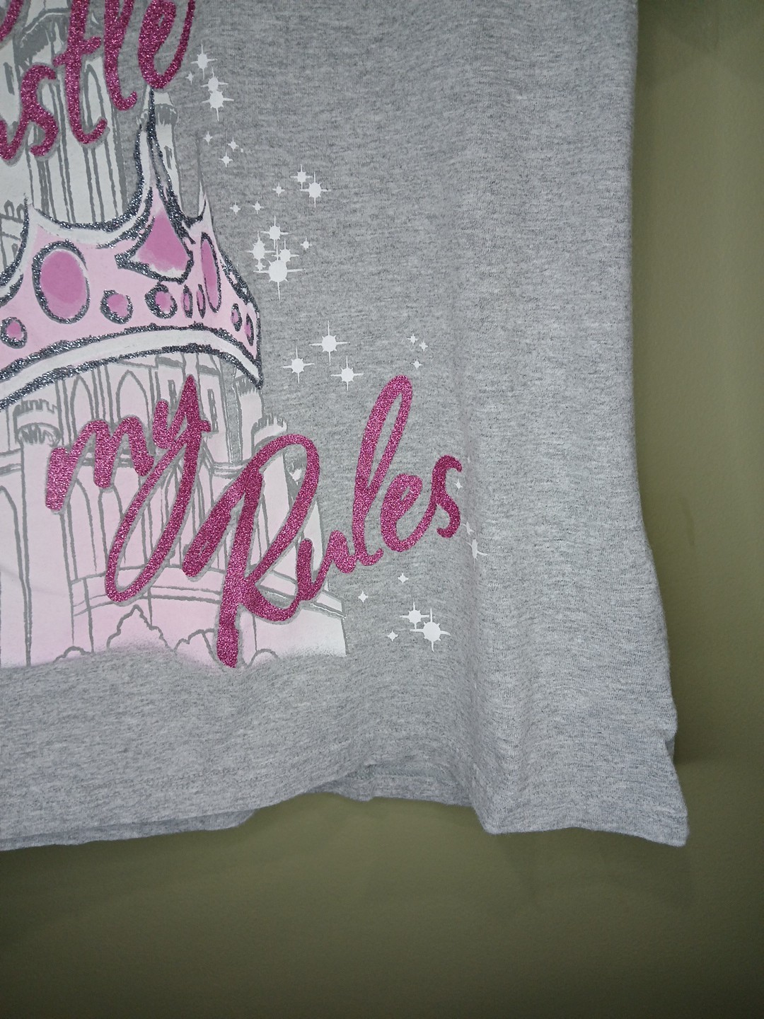 Disney Store Women’s Small Gray V Neck MY Castle MY Rules Glitter T-shirt WDW