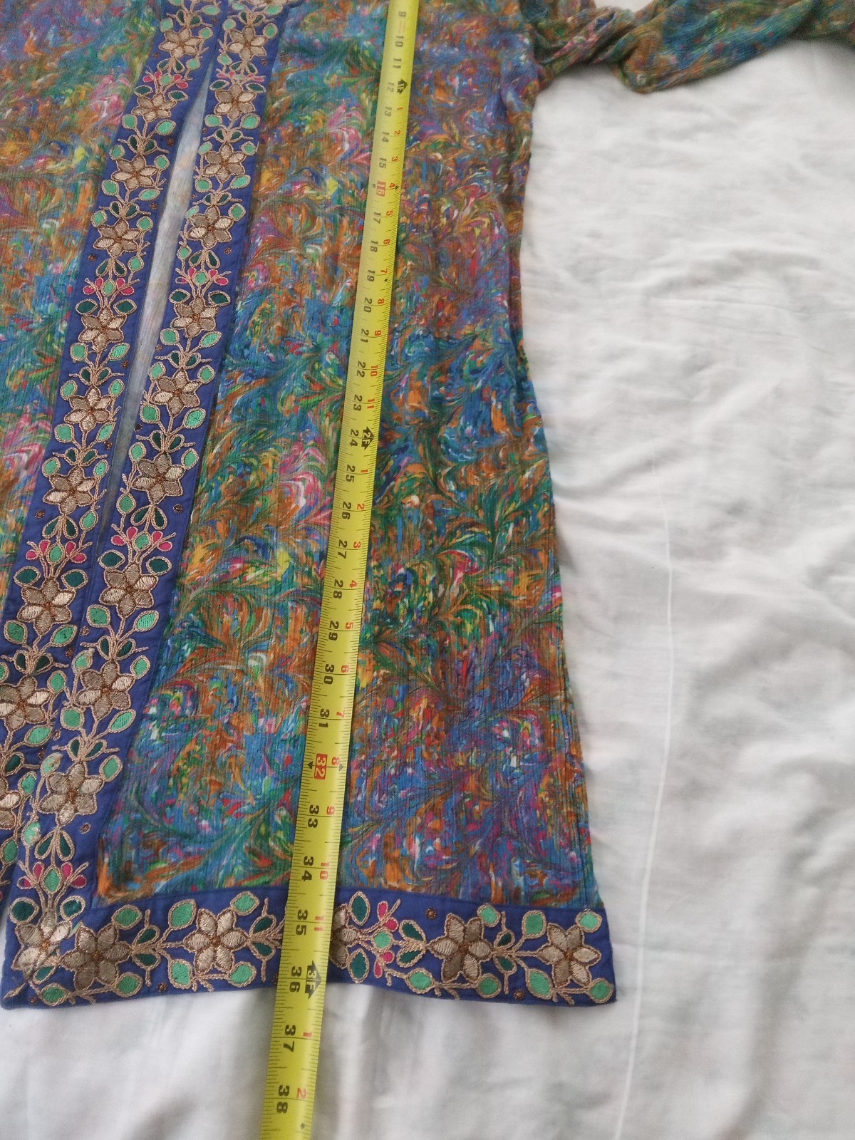 Soft Surroundings Floral Embroidered Kimono Cardigan Boho Open Front Side Slit L