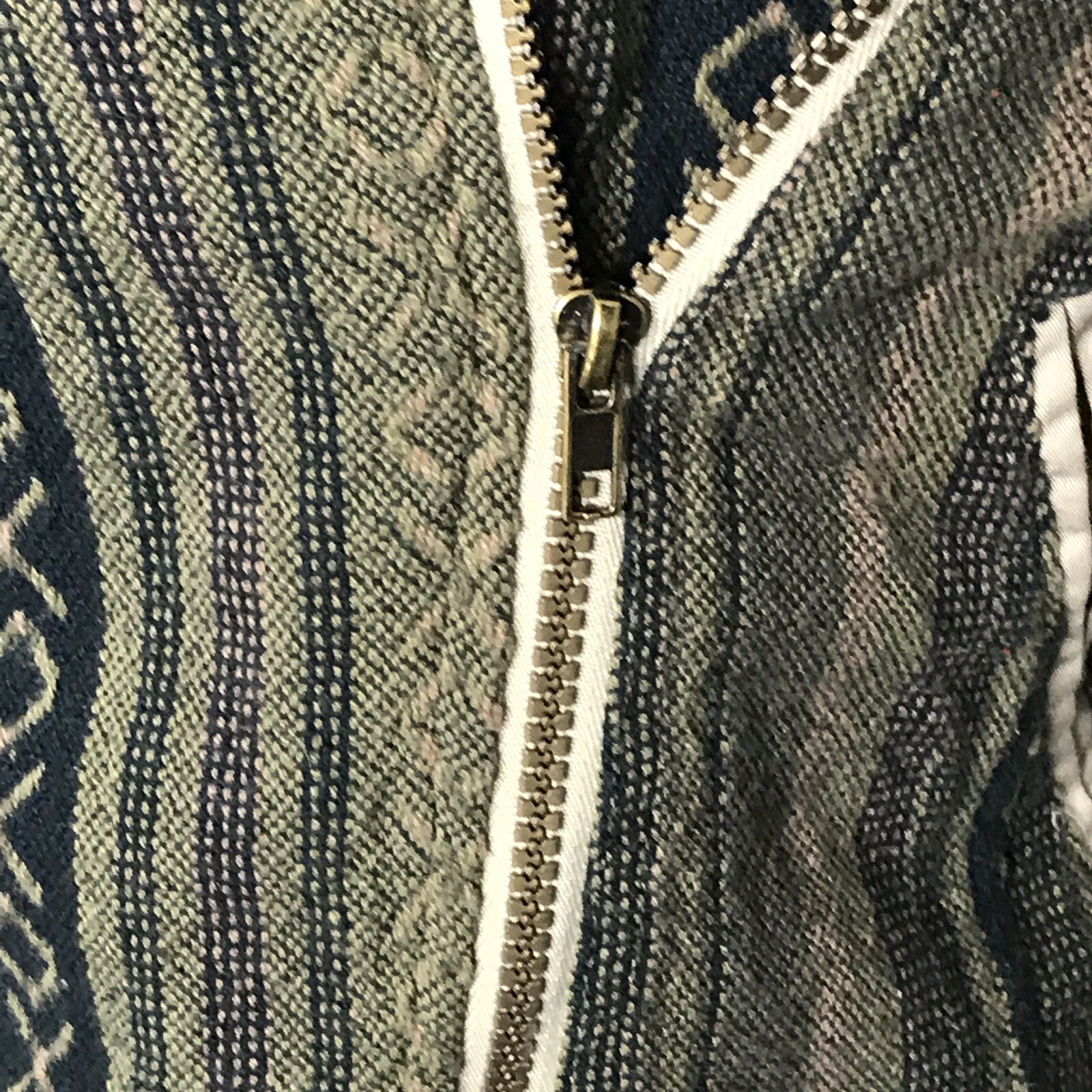 Harper Women’s S Tan Green Striped Tweed Angled Zip Collared Top Jacket CUTE EUC