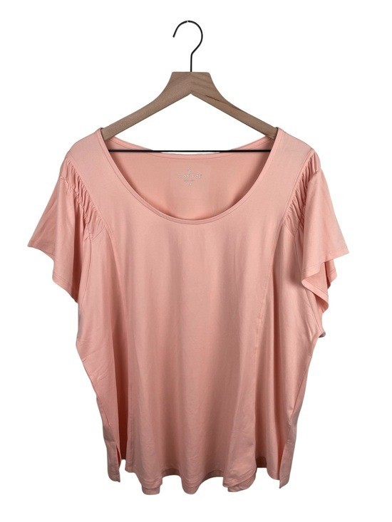 Cuddl Duds Flexwear Flutter Sleeve Stretch Top Size 2X Peach Parfait A630212
