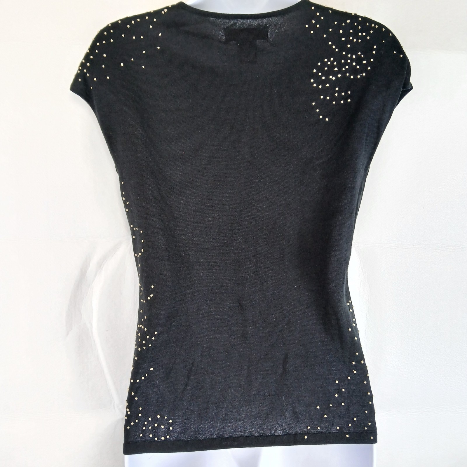Banana Republic 80% Silk Blend Studded Blouse Size M Black Glam Luxe Minimalist