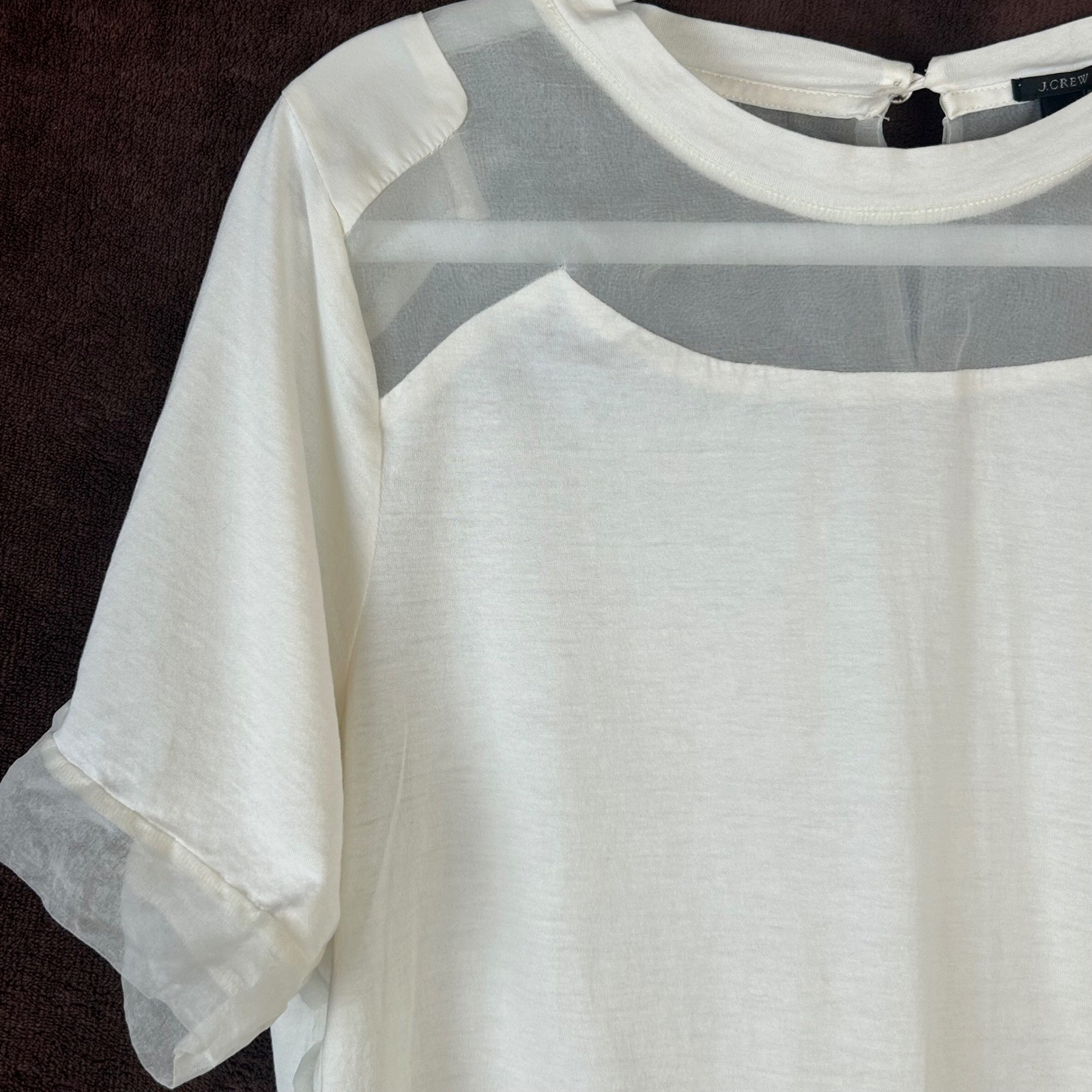 J.Crew Womens Ivory Cotton Silk Mixed Media Sheer Panel Top Size L RN77388