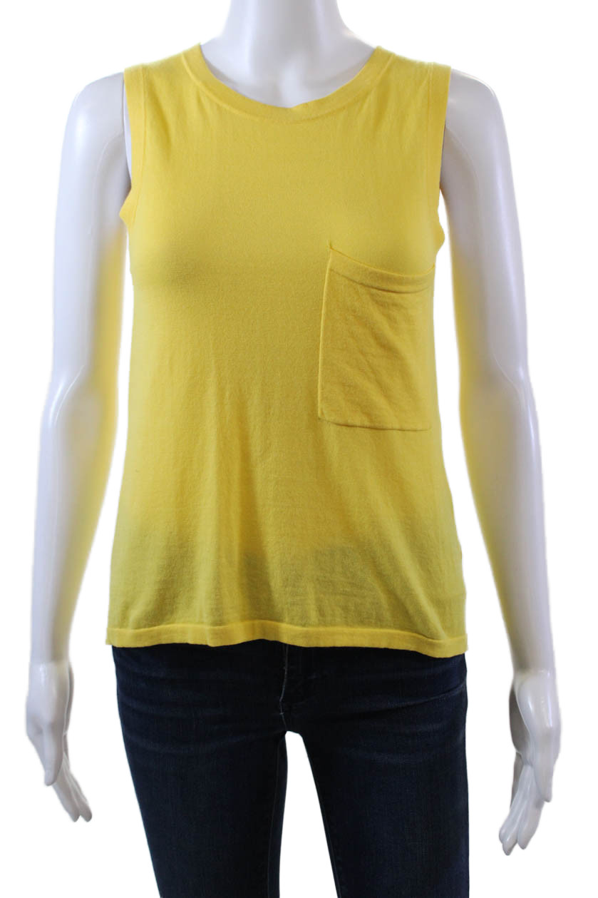 Cotton By Autumn Cashmere Womens Scoop Neck Knit Pocket Tank Top Yellow Size XS