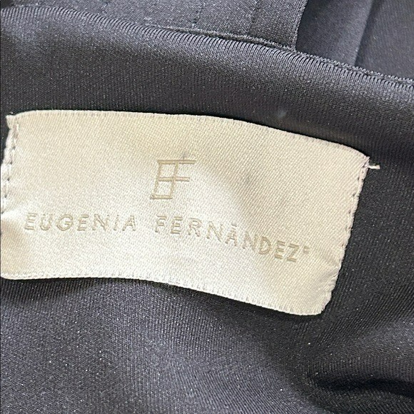 Eugenia Fernandez Black V Neck Flared Peplum Blouse Top in Black – Small