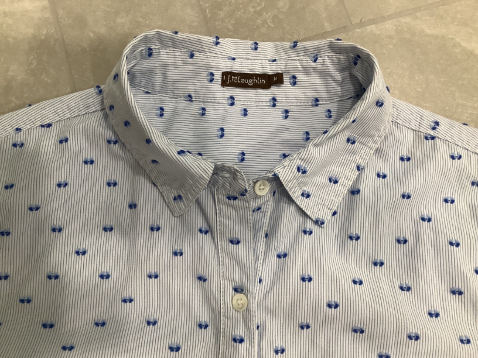 J McLaughlin women’s M cotton buttonup shirt Blue&Wht Preppy Classic long sleeve