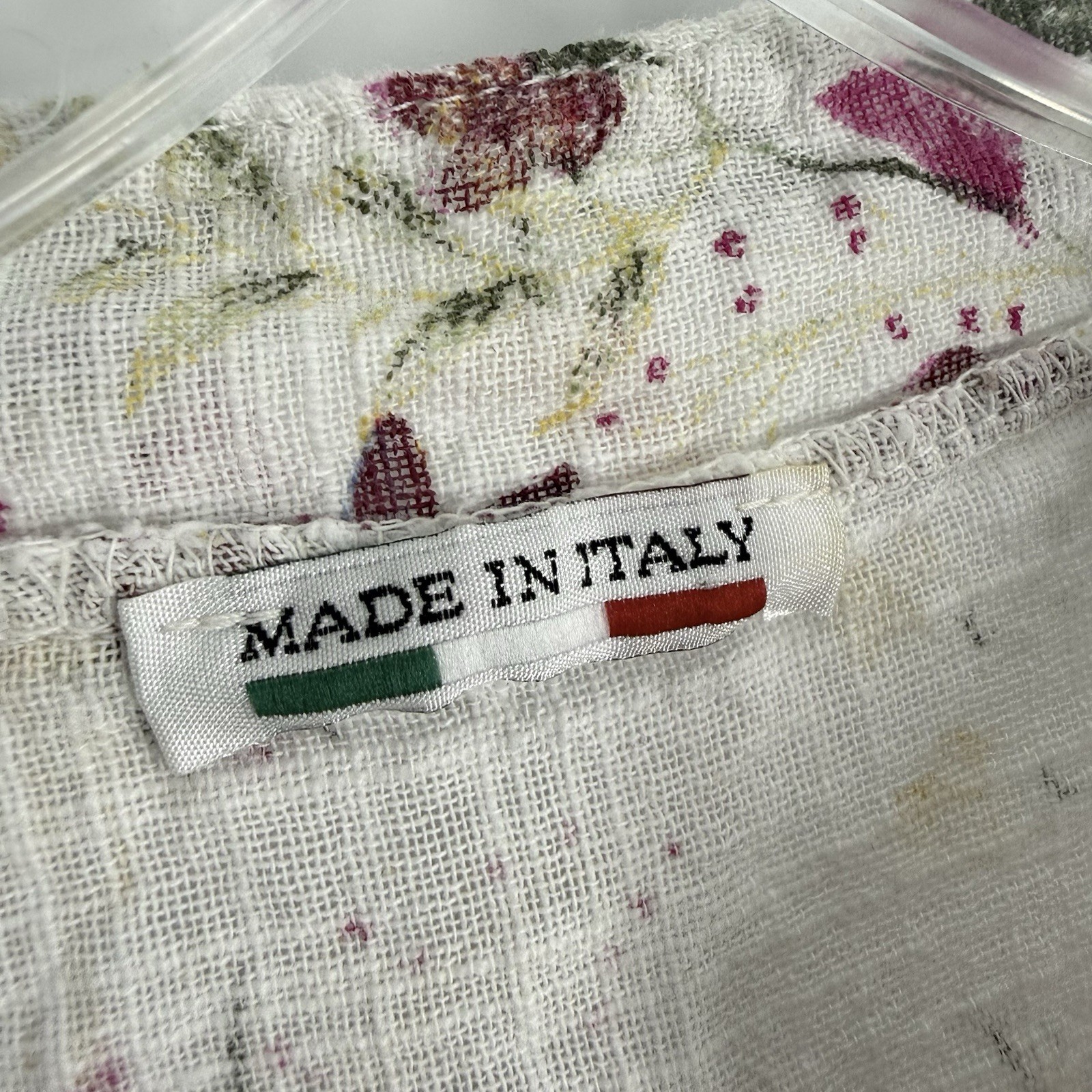 Made in Italy Blouse White Floral Cotton Roll Tab Sleeve Womens One Size S M L