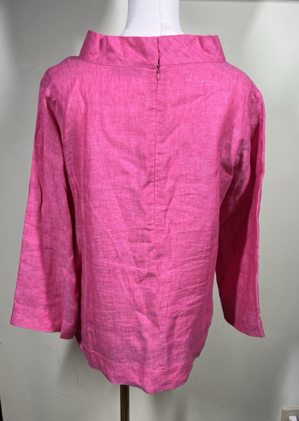 APNY Women’s Size M Pink Mock Neck Popover Linen Lagenlook Boxy Blouse Bohemian