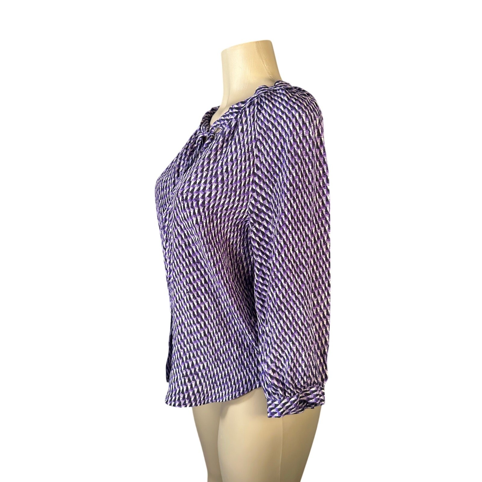 Women XS Joie Sofina Blouse Purple Black Printed Tie Neck Shirt Top Work Career
