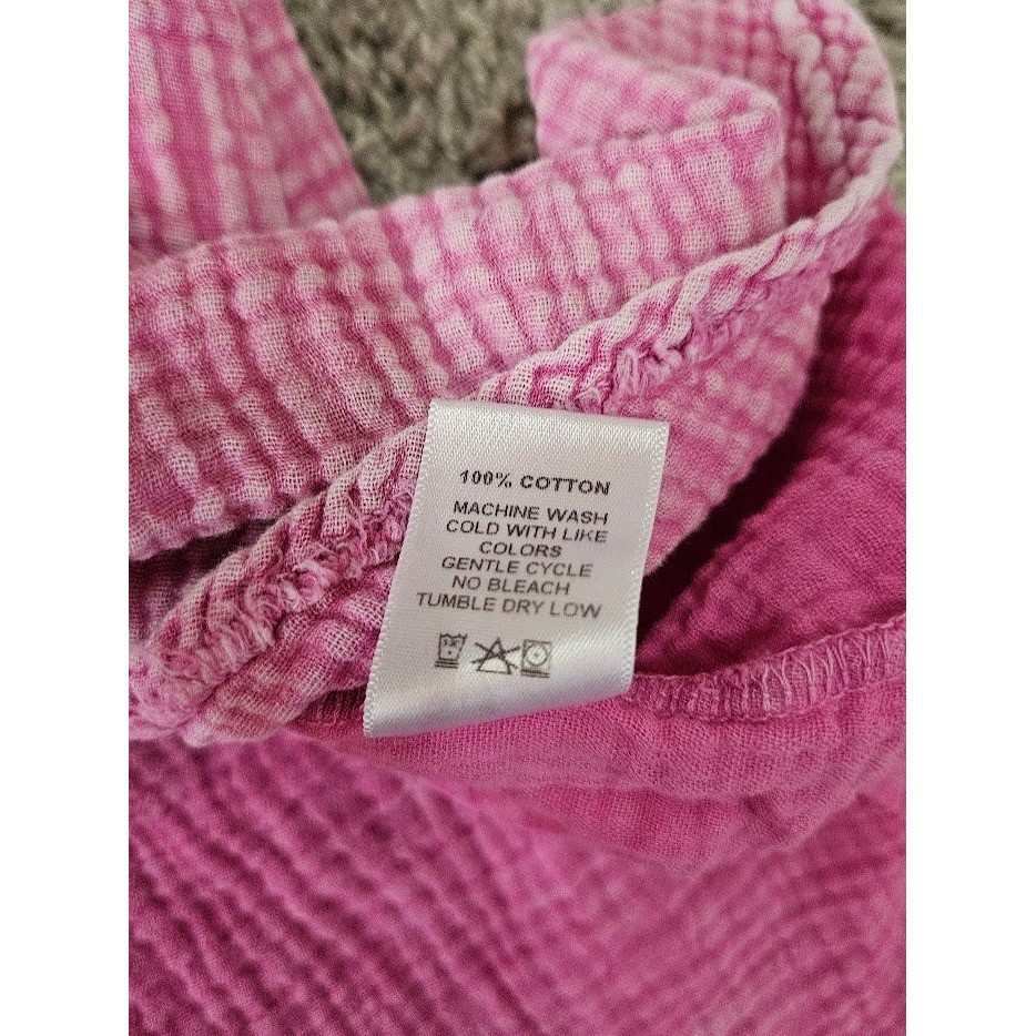 Jess & Jane Womens Large Pink Cotton Gauze V-Neck Textured Top Short Sleeve