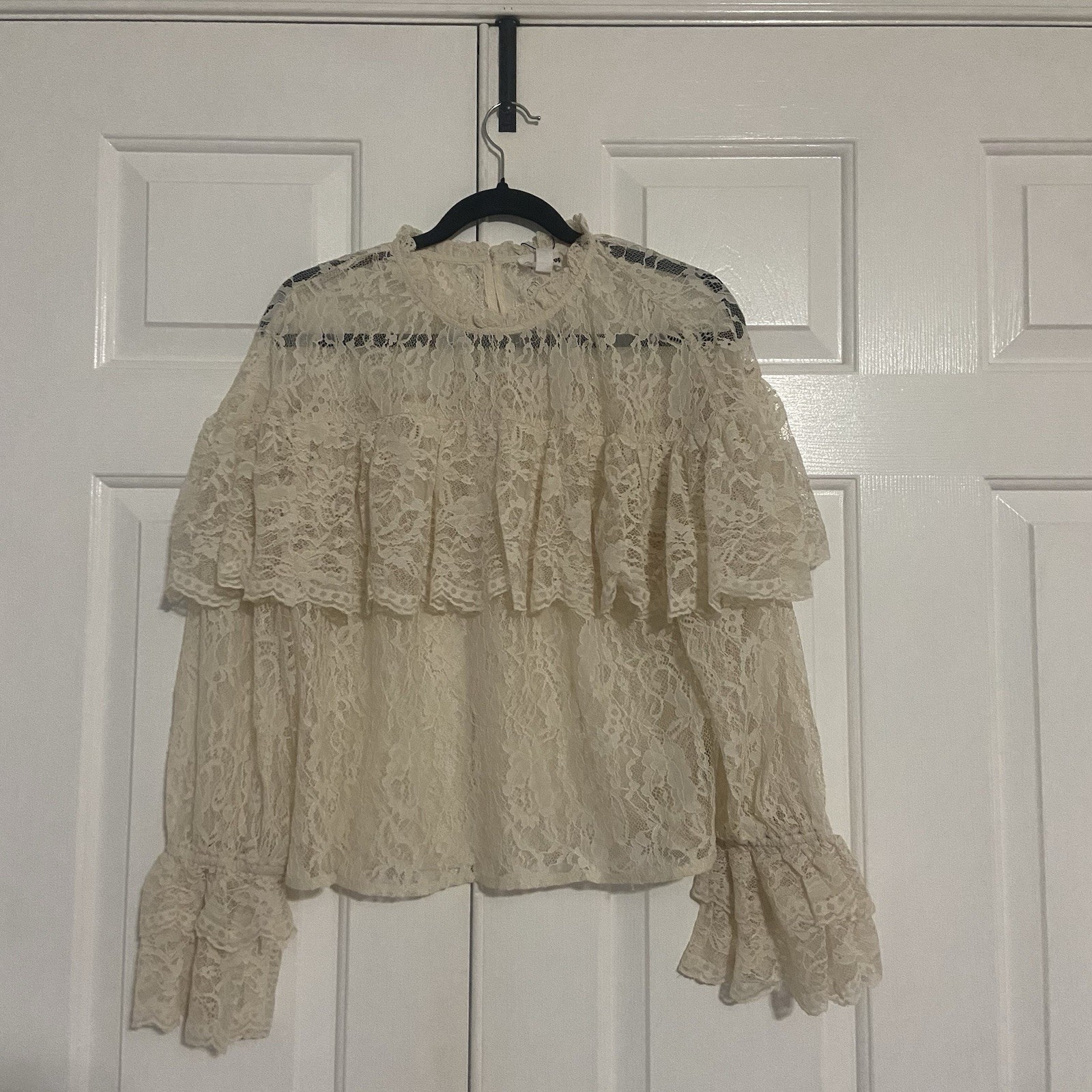 NWT The Drop Womens Miriam Ruffle Yoke Blouse Antique Ivory Medium Lace Coquette