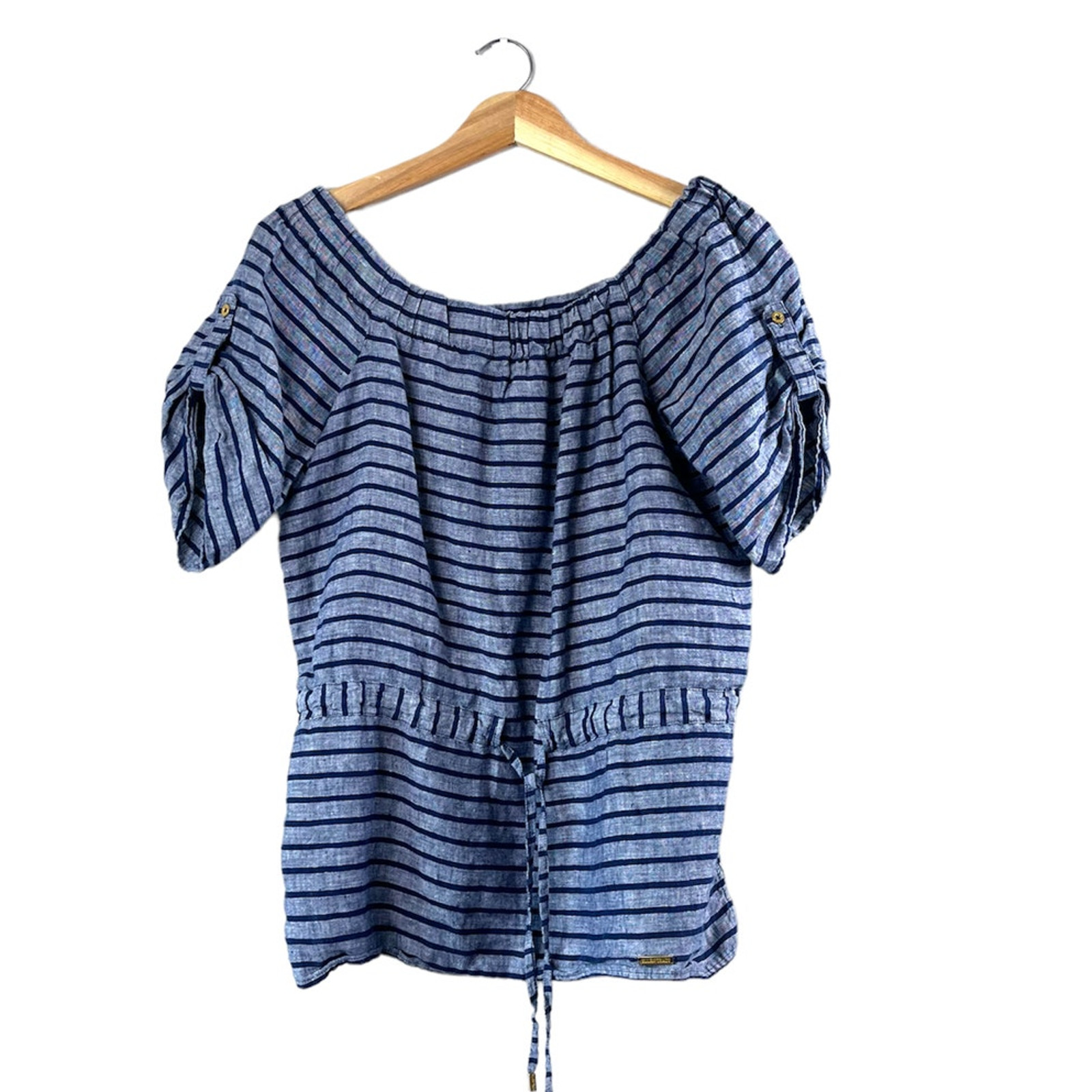 Women’s Blue Striped Linen Ellen Tracy Blouse M