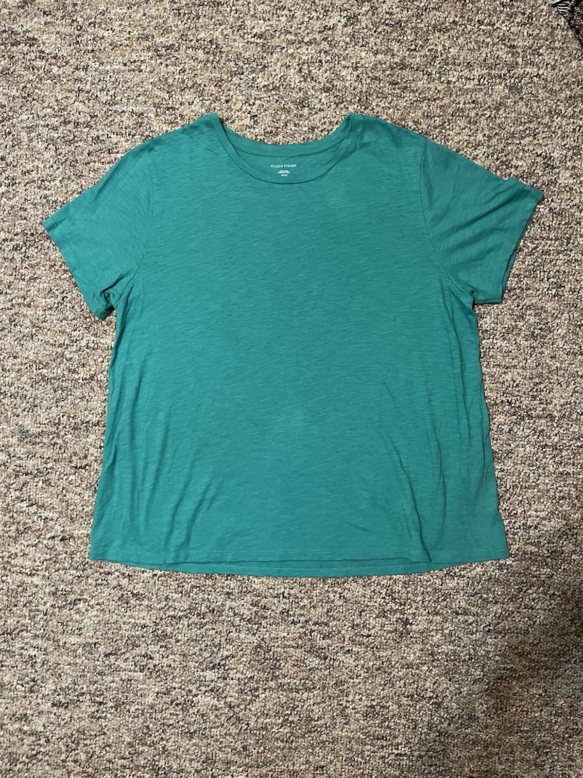 Eileen Fisher XL 100% Organic Cotton T Shirt Teal Crewneck Short Sleeve Relaxed